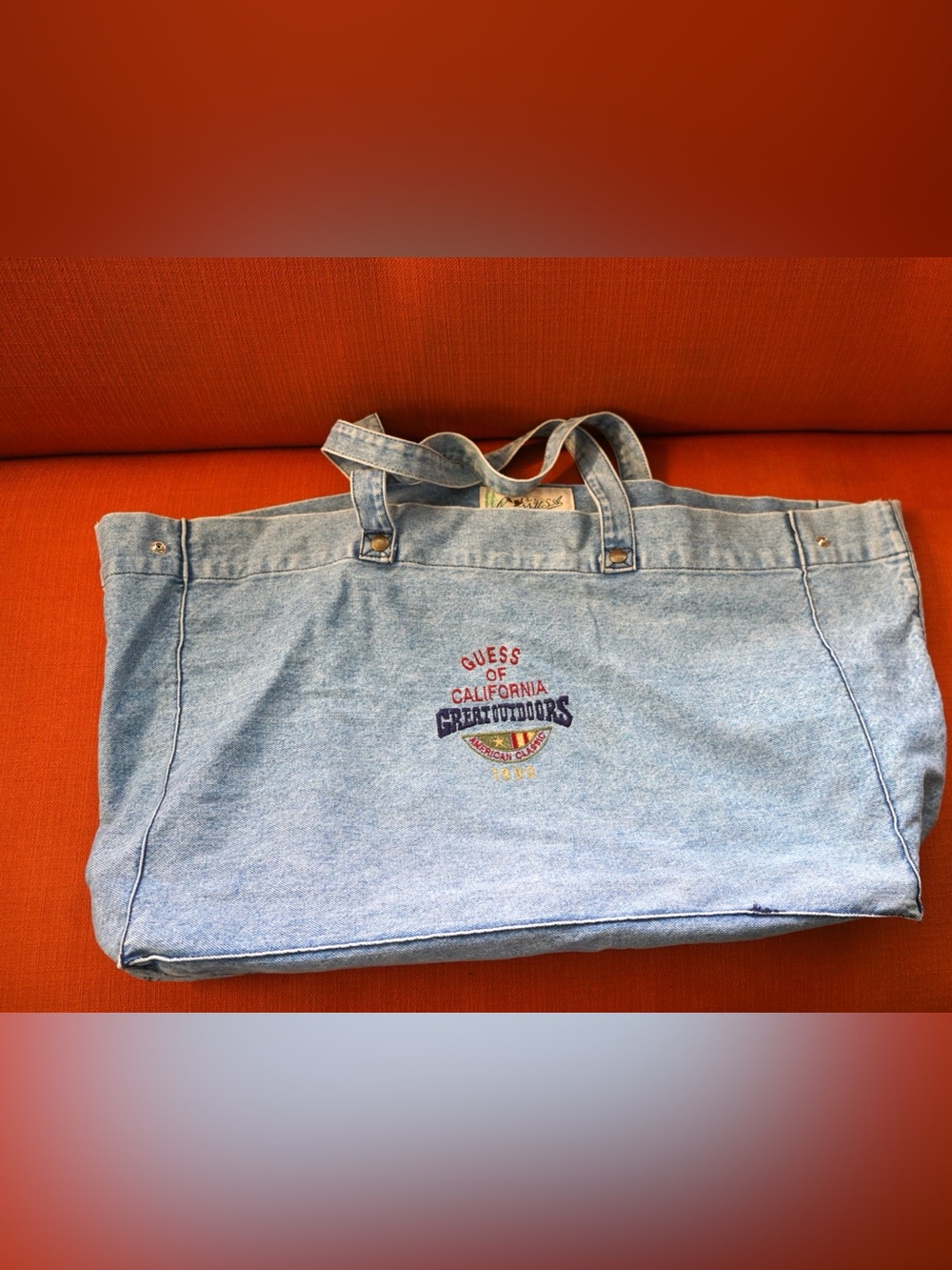 Vintage 80’s 90’s Guess Denim Tote Bag USA Medium Blue Washed Jeans Carry Bag